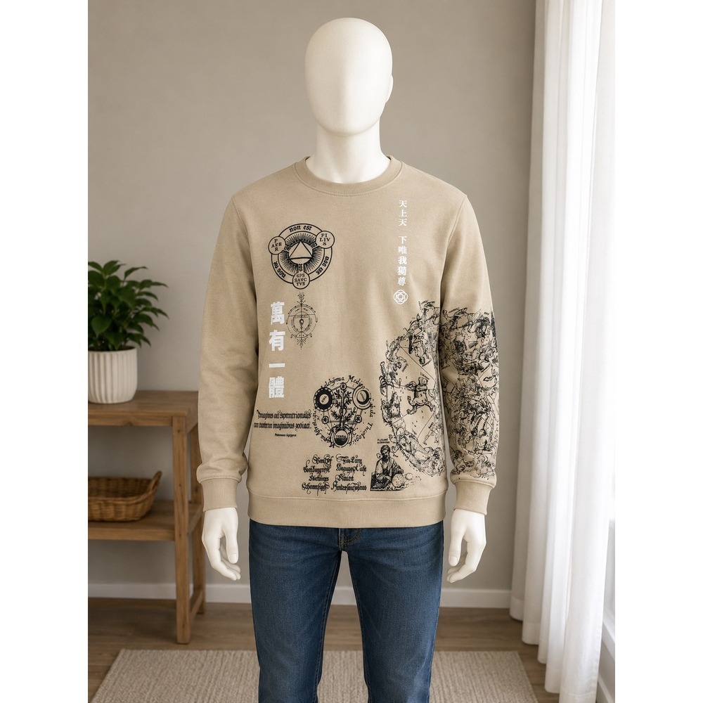Blind Rooster Mens Tan Graphic Sweatshirt Alchemical Celestial Occult Large